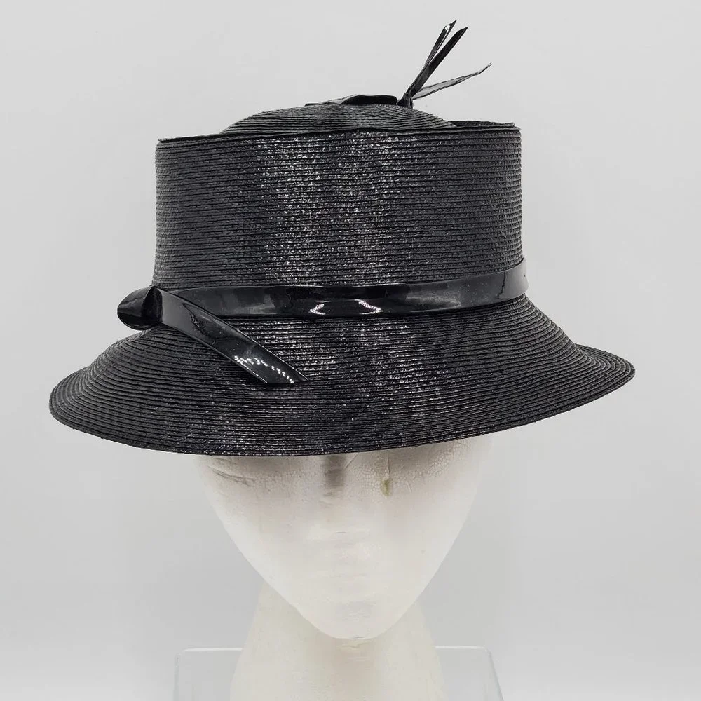 Mr. John Classic Black Hat with Patent Butterfly